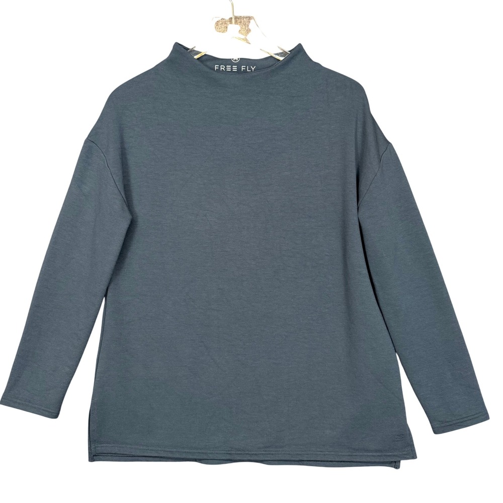 Free Fly Sweatshirt Womens Medium Blue Mock Neck Bamboo Thermal Fleece Top